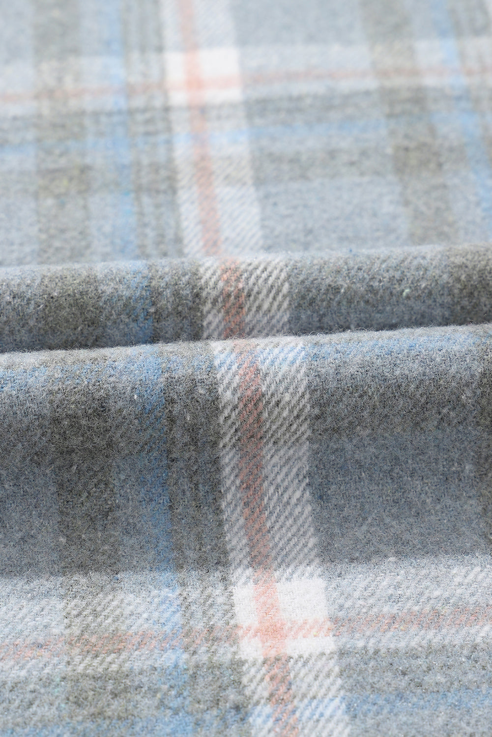 Sky Blue Stripe Sherpa Collar Cuffs Patchwork Plaid Shirt Jacket with Chest Pocket