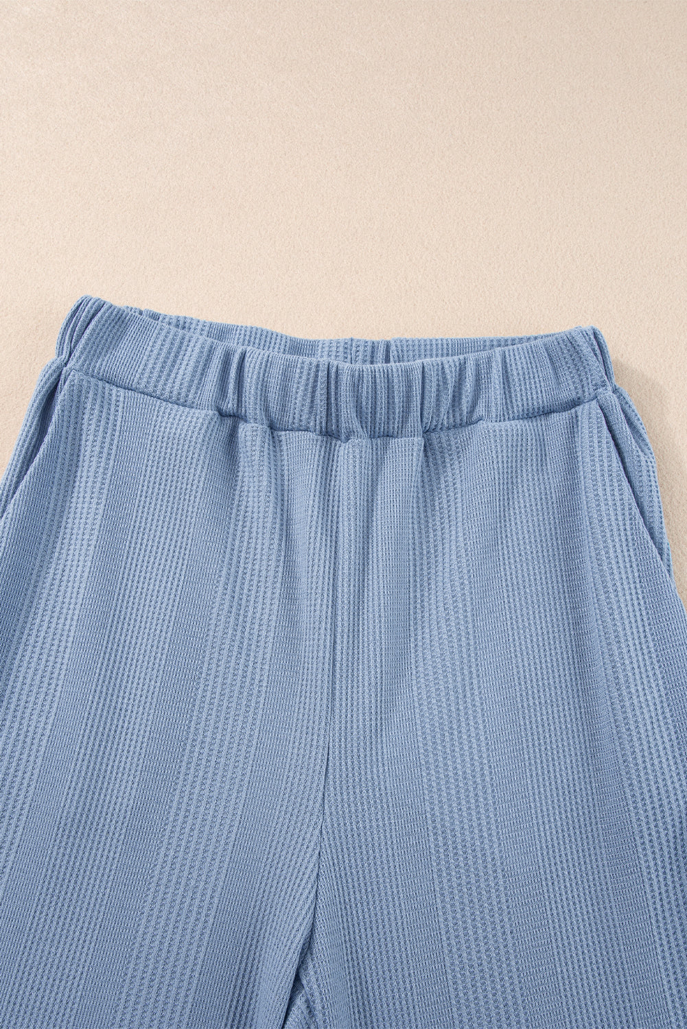 Beau Blue Solid Color Ribbed Ruffle Tank Top and Pants Set