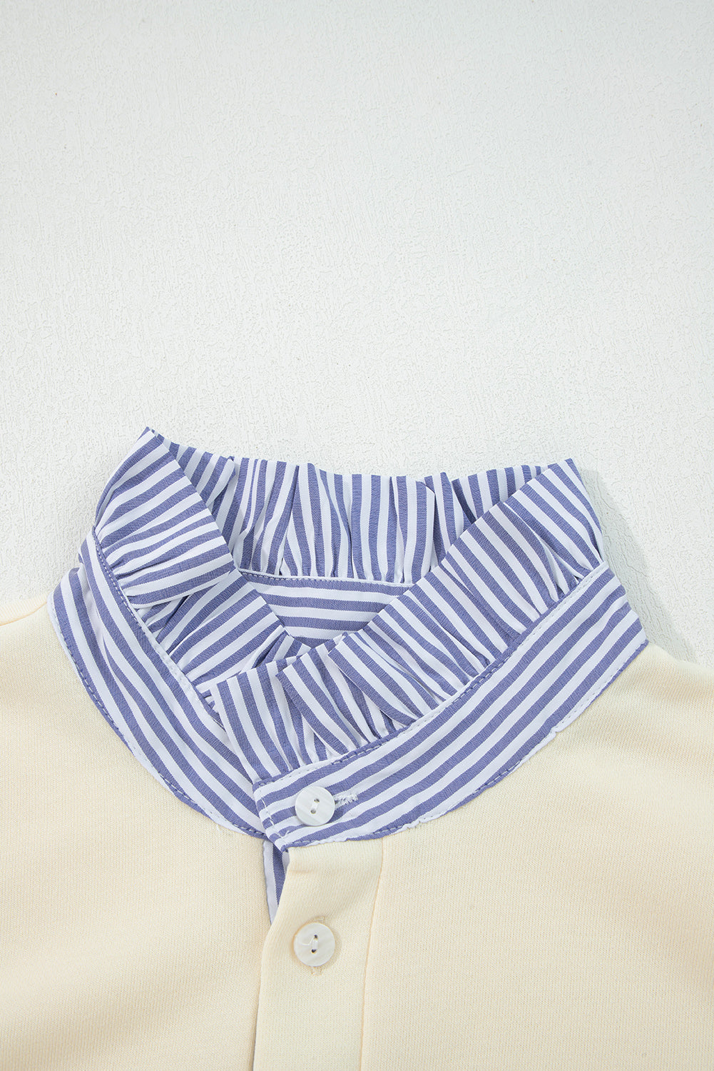 Bonbon Button Striped Collar Patchwork Puff Sleeve Sweatshirt