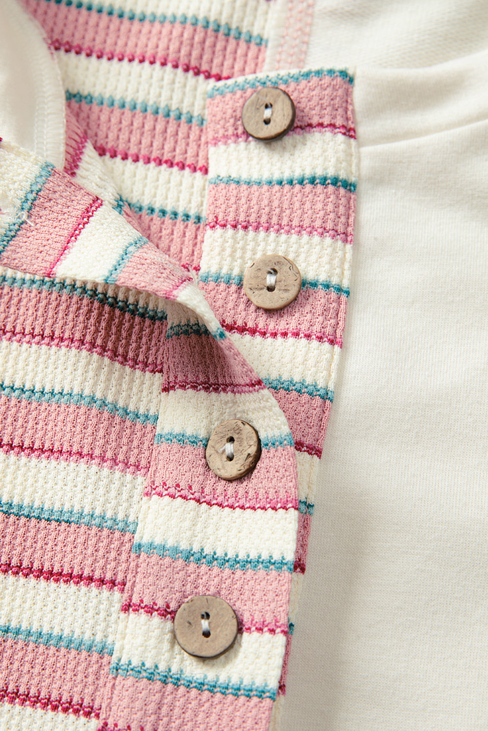 Khaki Stripe Stitched Detail Color Block Patchwork Oversized Pullover Top