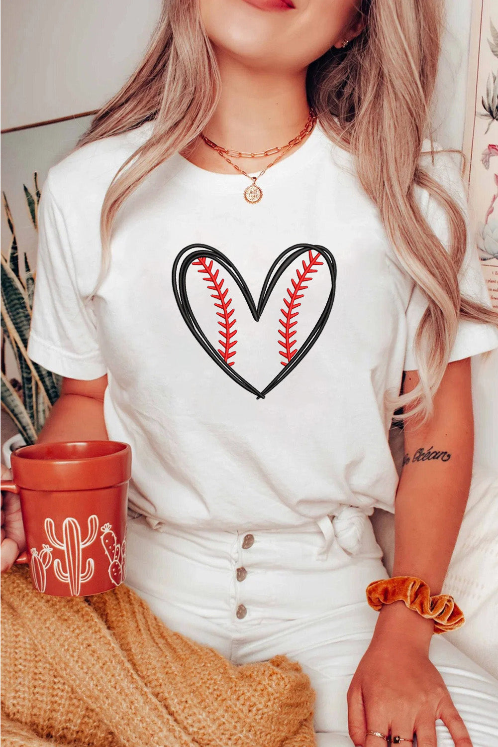 Light Grey Baseball Heart Embroidery French Terry Skort