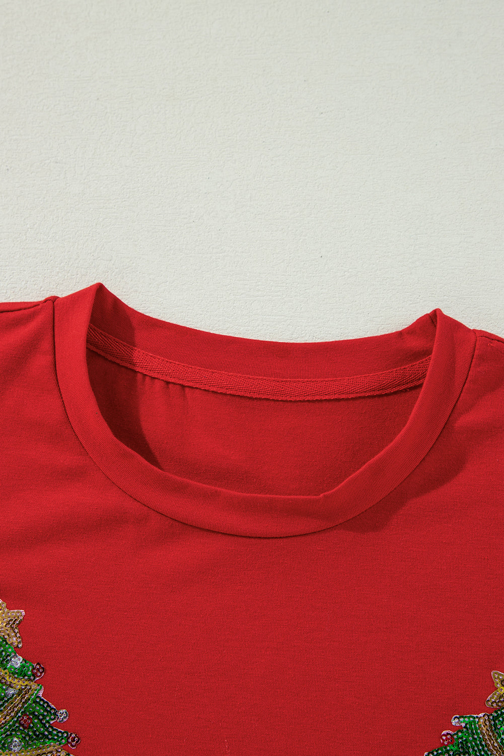 Red Sequined Christmas Tree Graphic Crewneck T Shirt