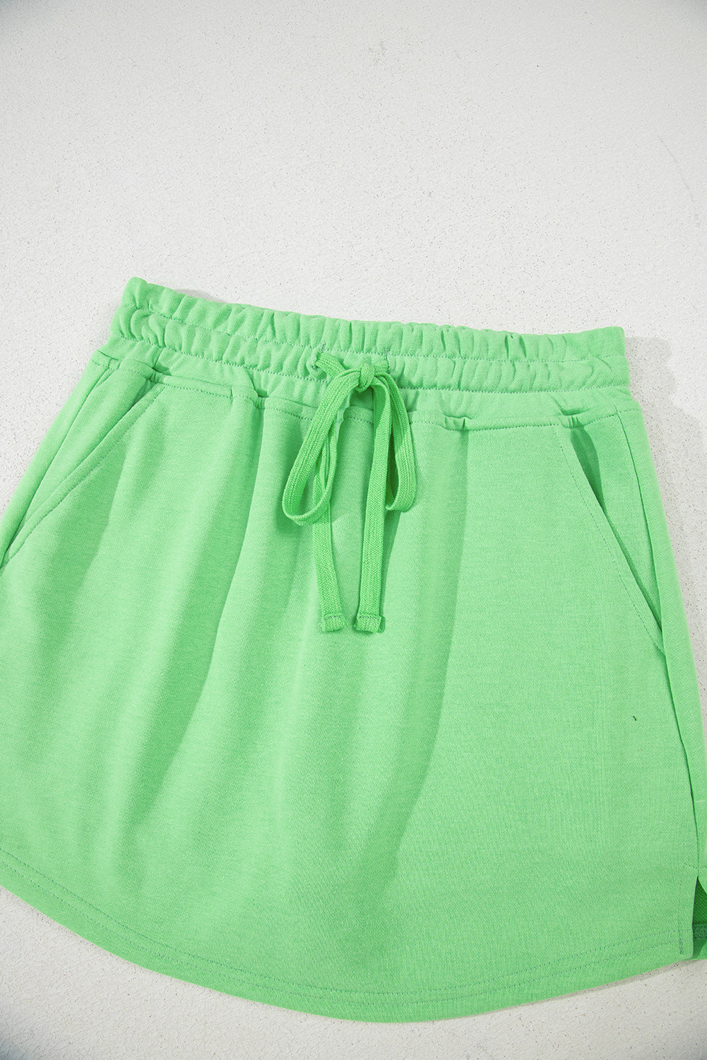Black French Terry Drawstring Elastic Waistband Mini Skort with Pockets