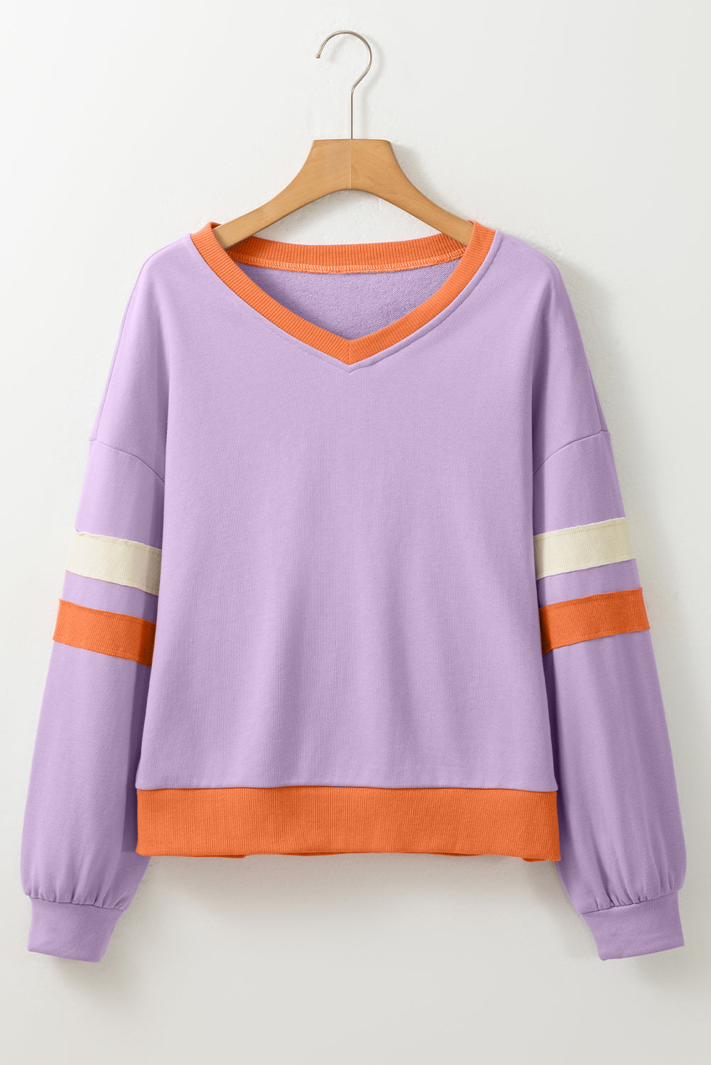 Orchid Bouquet Halloween Floral Pumpkin Color Block V Neck Sweatshirt