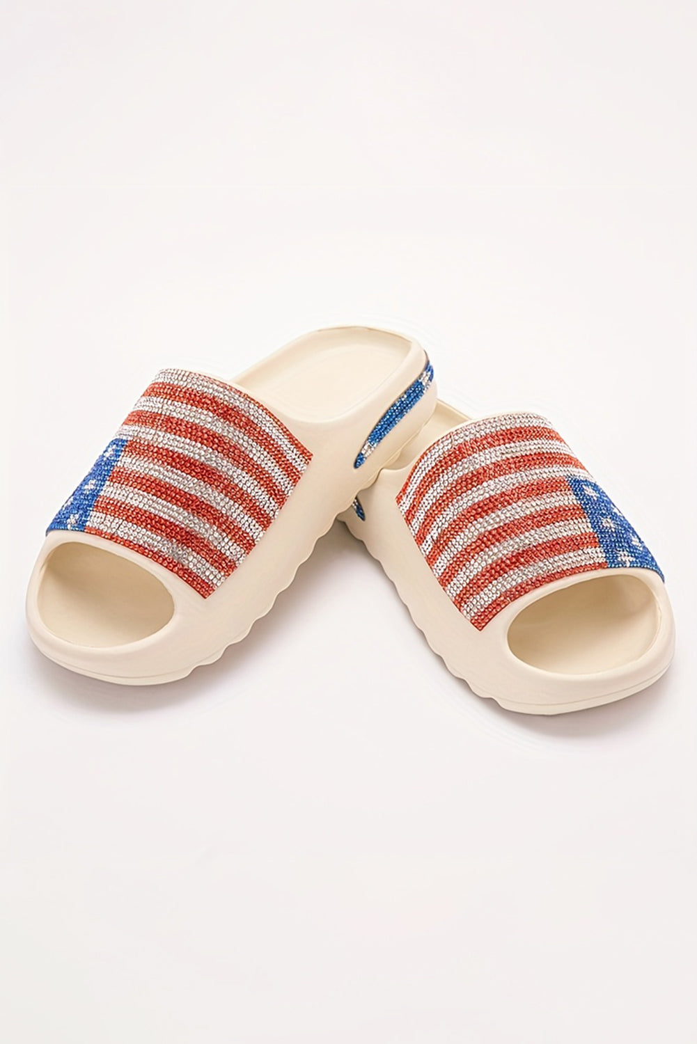 Black Rhinestone American Flag Thick Sole Slippers