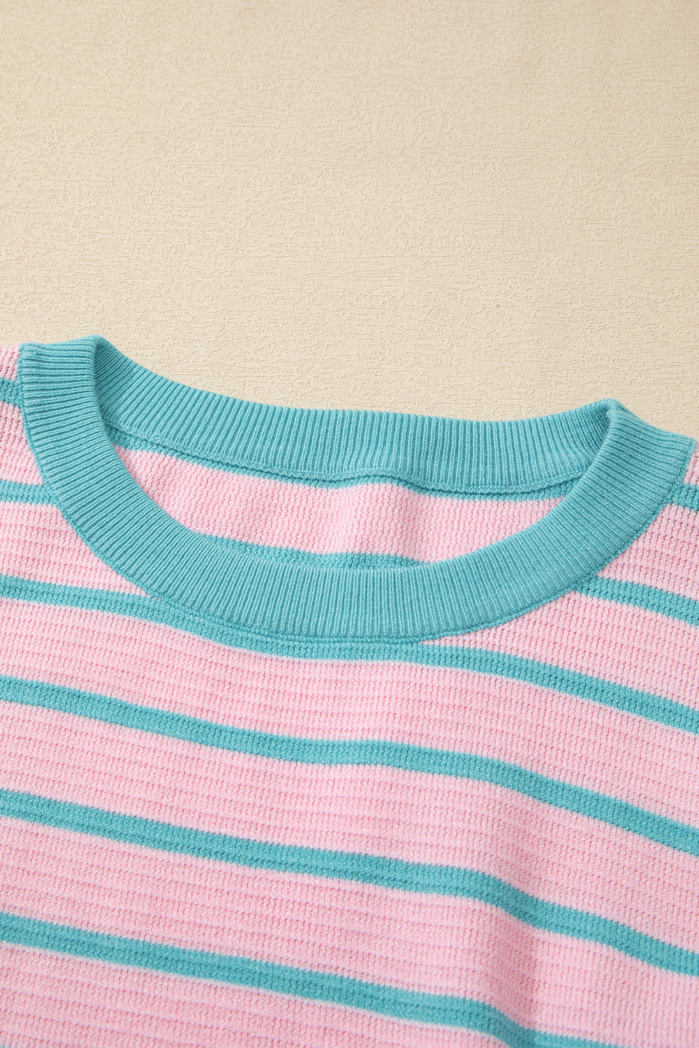 Orange Stripe Trimmed Round Neck Drop Shoulder Loose Sweater