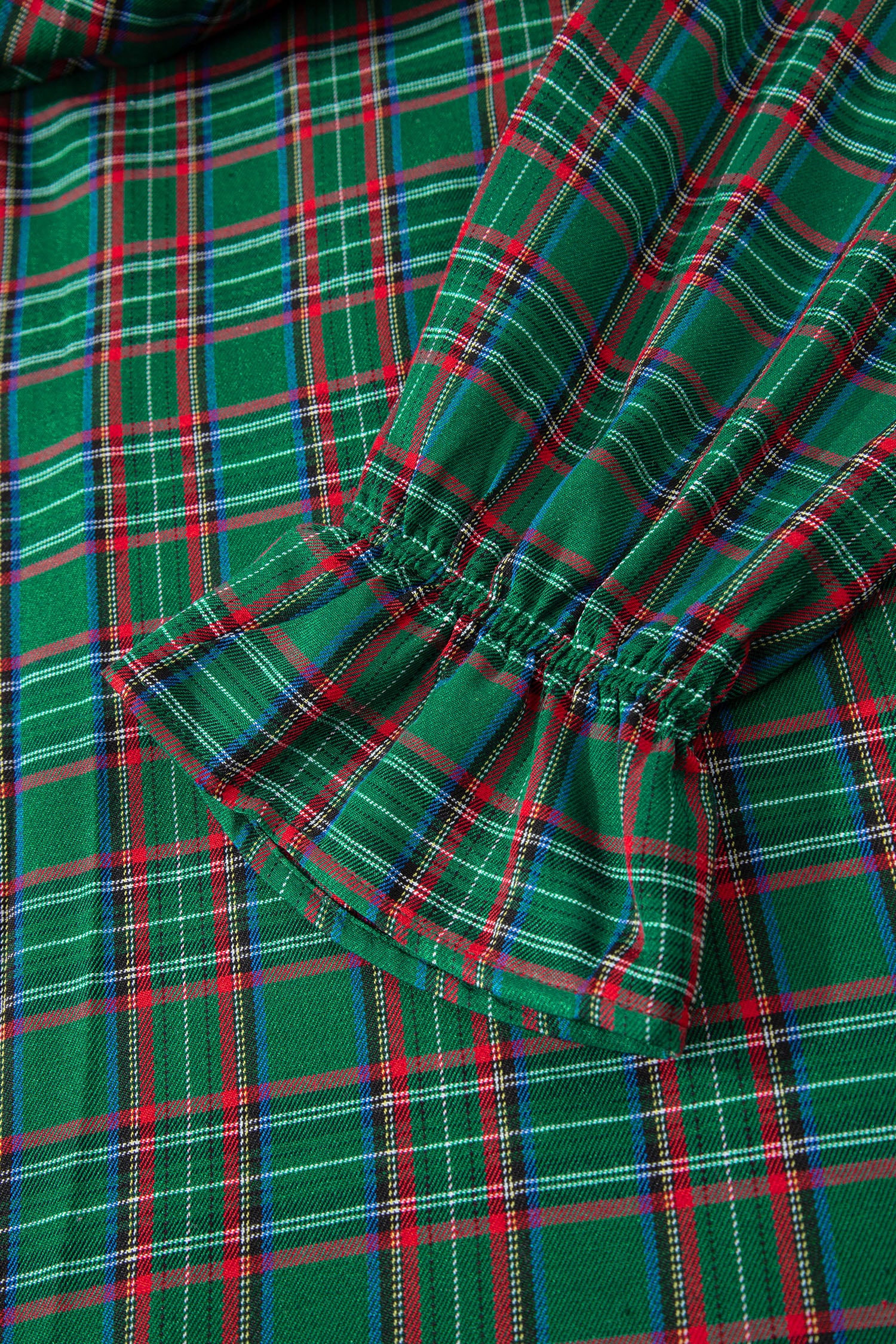 Red Tartan Plaid Square Neck Puff Sleeve Knot Waist Flared Midi Dress
