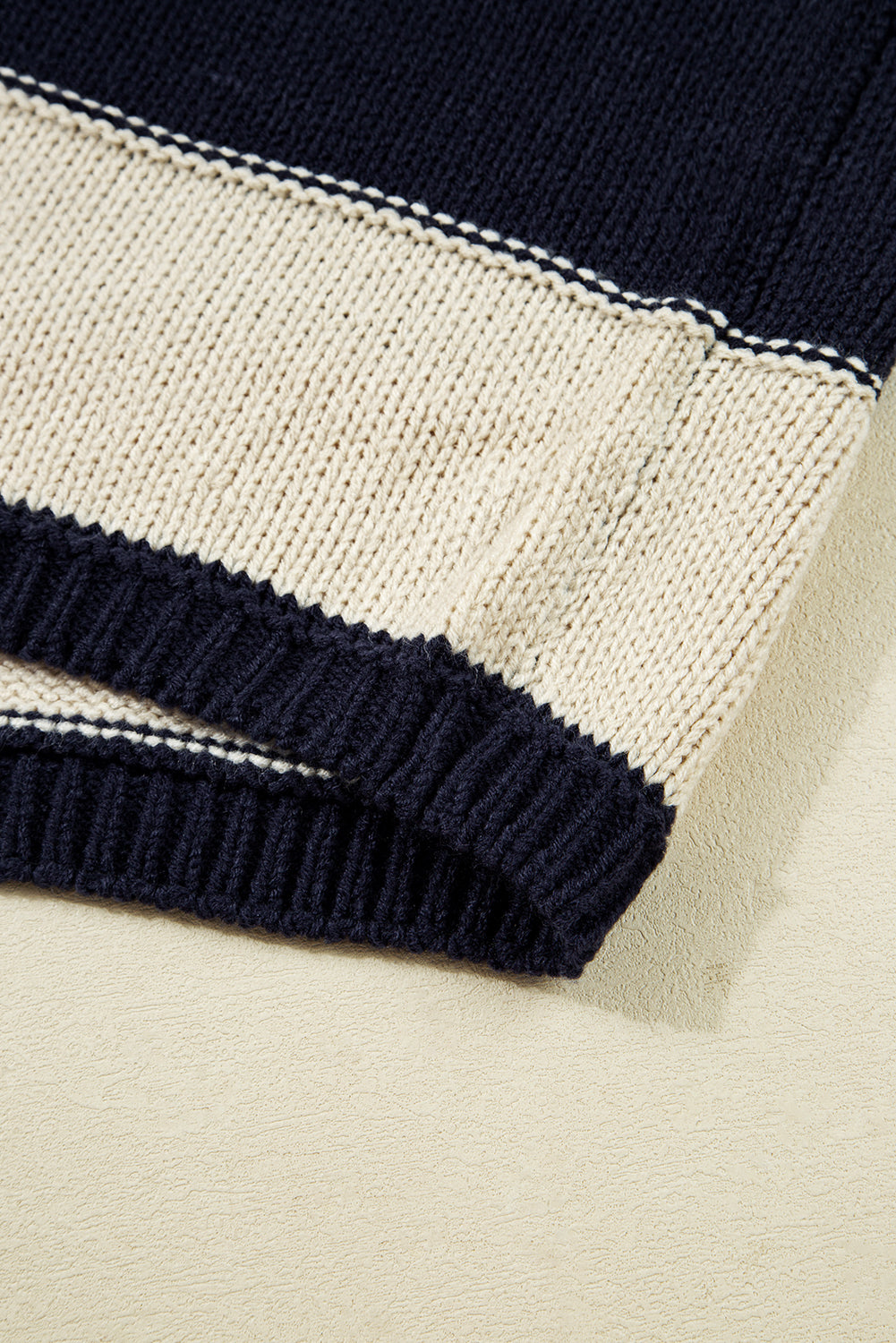 Khaki Stripe Color Block PLus Size Drop Shoulder Sweater