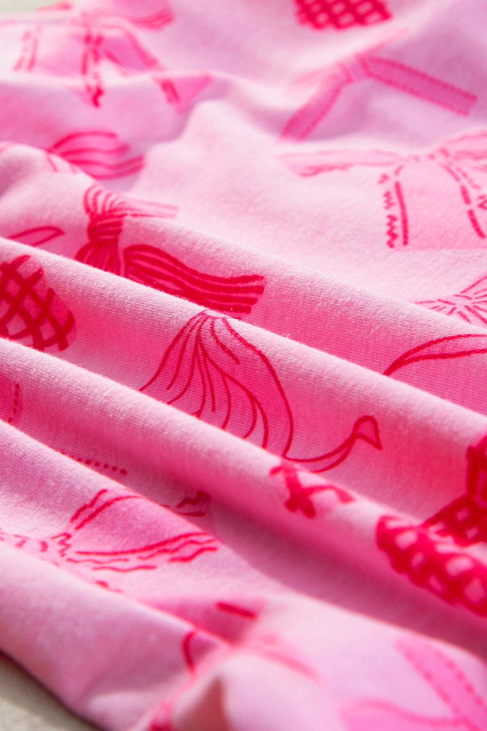 Pink Bow Print Half Sleeve Shirt and Shorts Pajamas Set