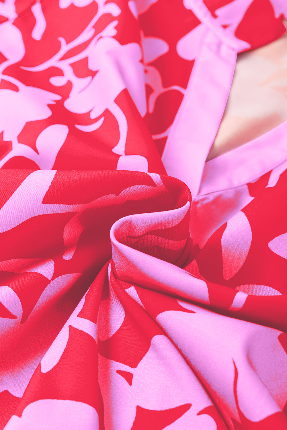 Red Floral Three Quarter Sleeves Ruffle Hem Mini Dress