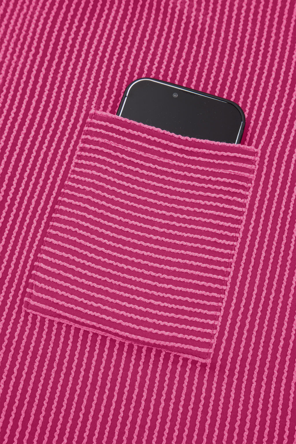 Bright Pink Striped Ribbed Knit T-shirt Shift Dress