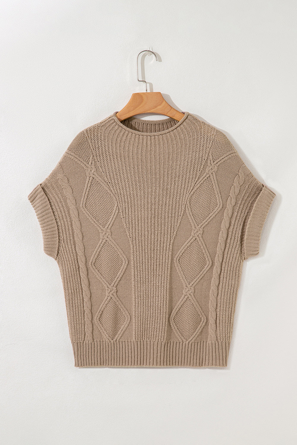 Smoke Gray Textured Knit High Neck Sweater T Shirt