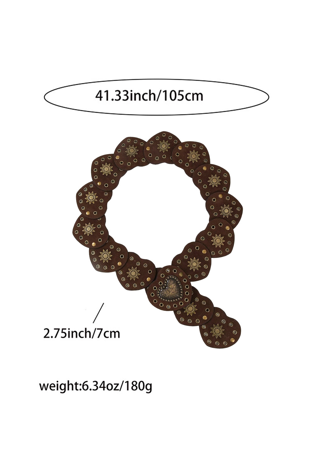 Coffee Bohemian Vintage Bronze Detail Heart Connected PU Belt