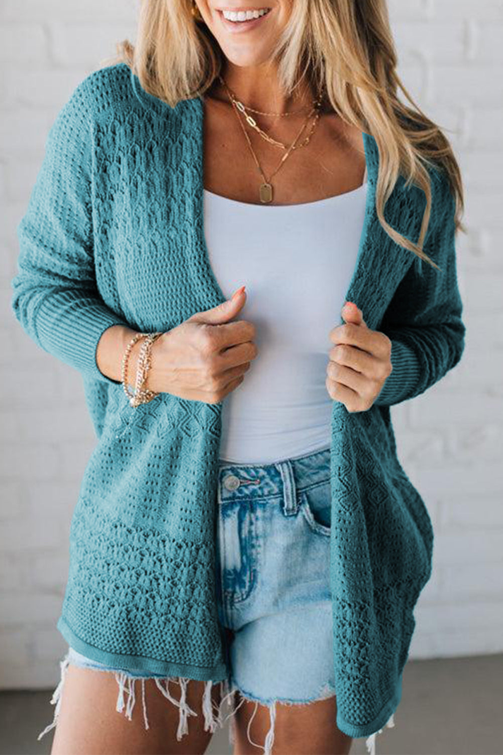 Redwood Burl Mixed Pattern Knitted Open Front Plus Cardigan