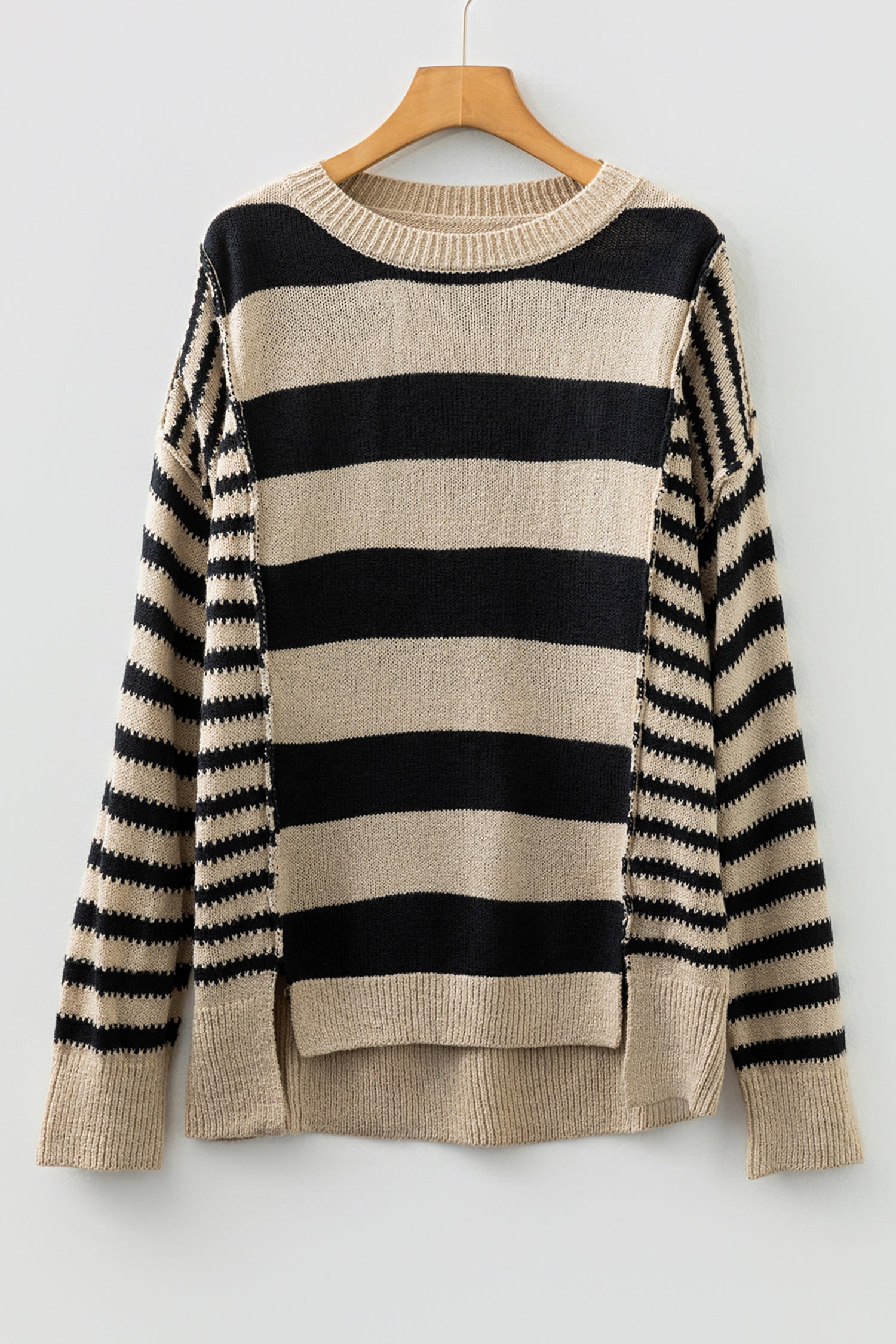 Brown Stripe Drop Shoulder Sleeve Patchwork Baggy Sweater