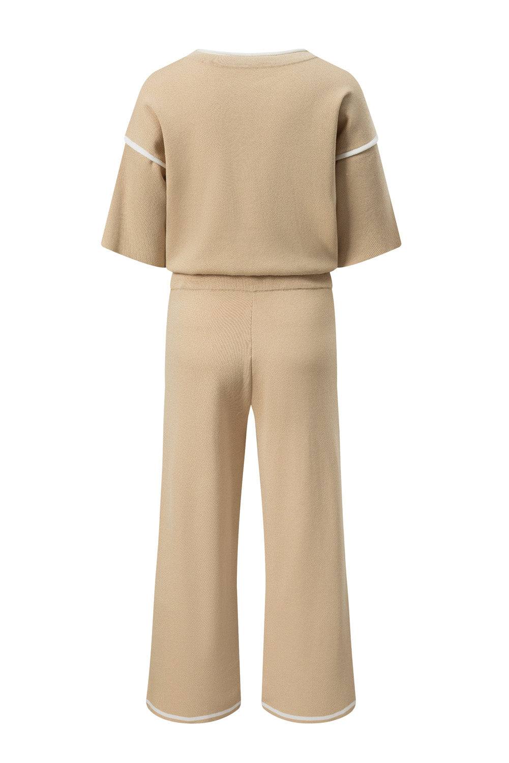 Blackish Green Contrast Trim Half Sleeve Top Drawstring Pants Loose 2pcs Sweater Suit