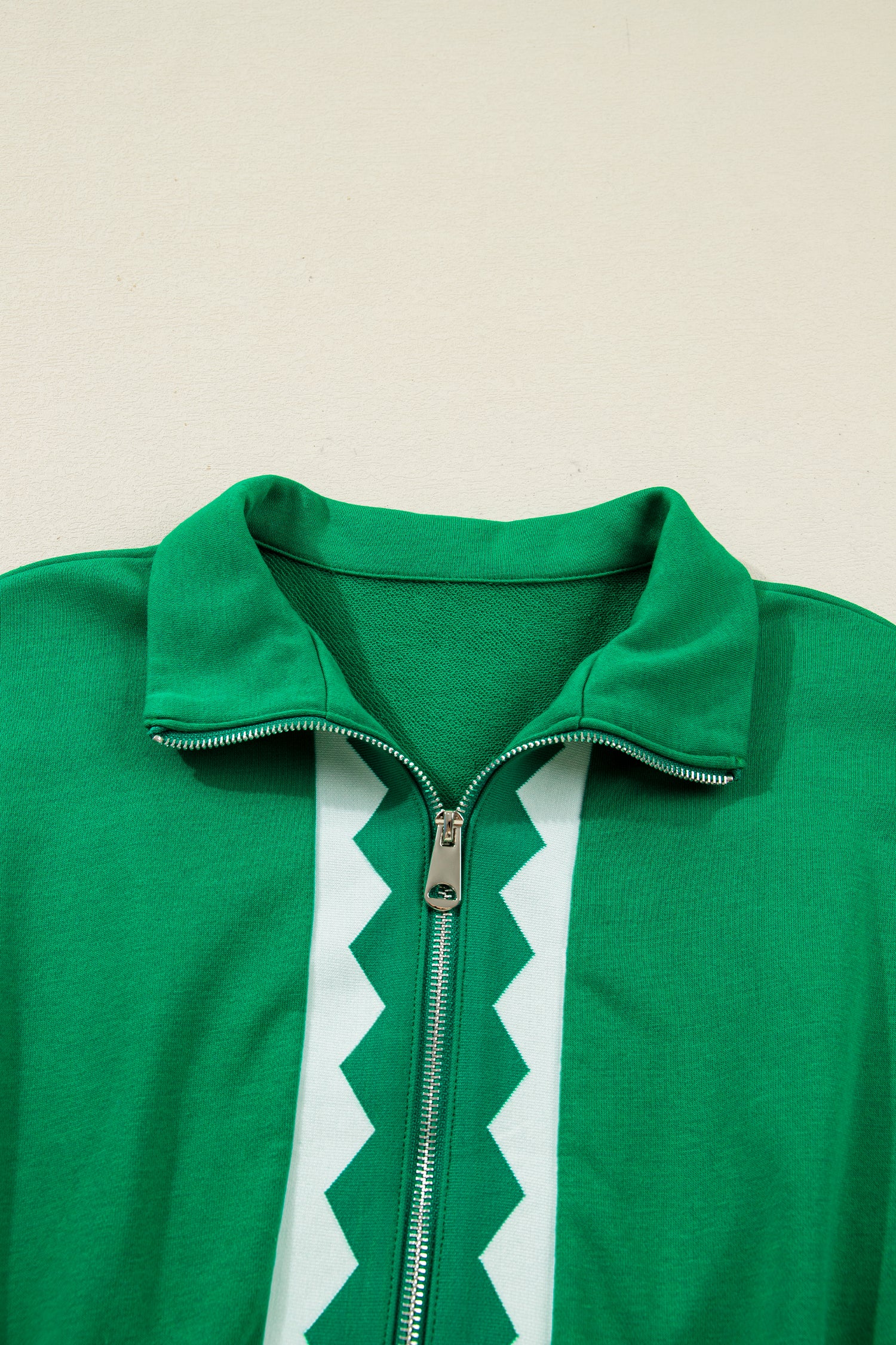 Bright Green Contrast Patchwork Half Zip Elastic Waist Short Sleeve Mini Dress