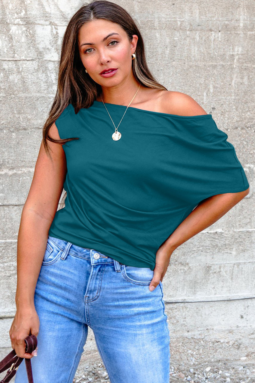 Coffee Plus Size Solid Color Asymmetric Neck Short Sleeve Blouse