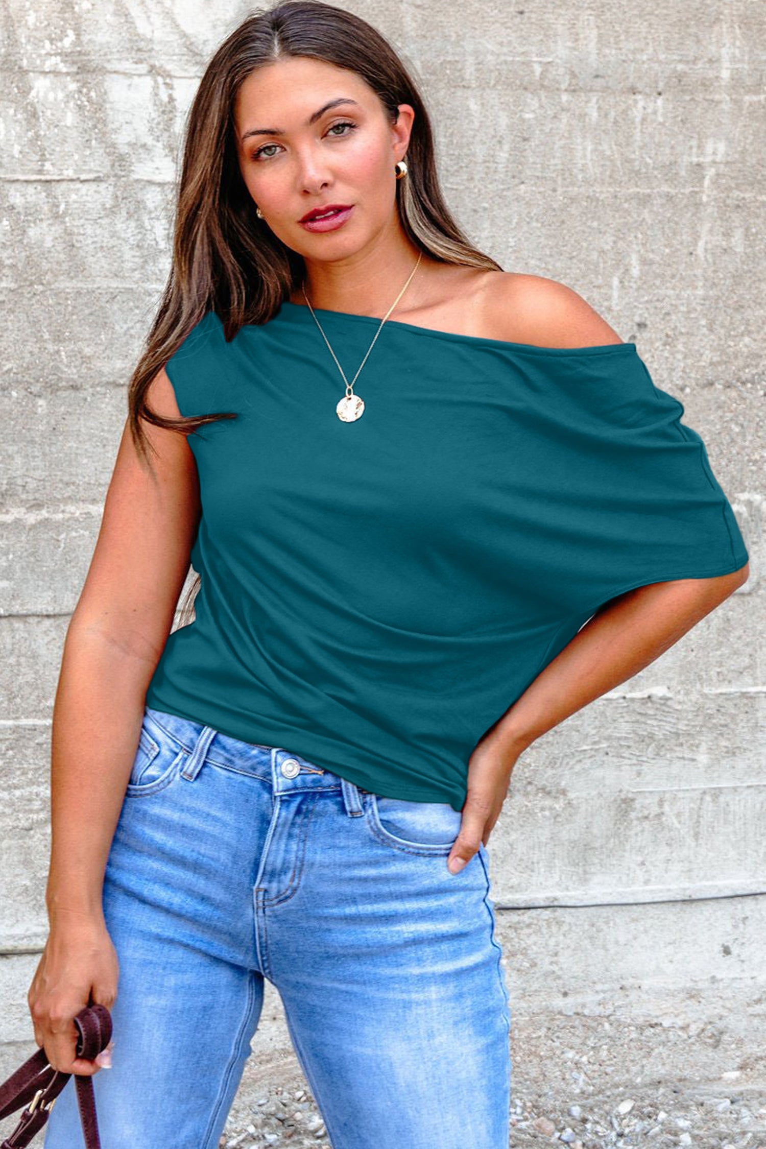 Coffee Plus Size Solid Color Asymmetric Neck Short Sleeve Blouse