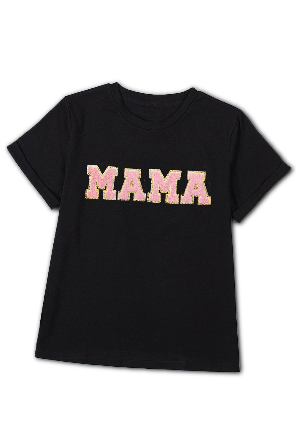 White MAMA Leopard Embroidered Crew Neck Graphic Tee