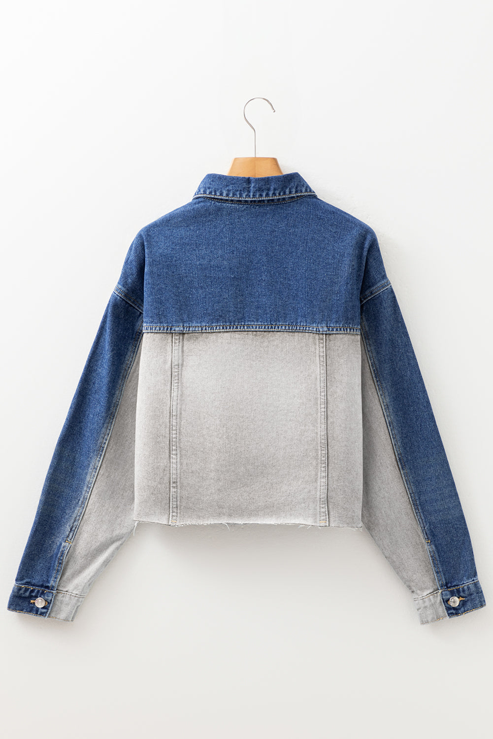 Dusk Blue Color Block Patchwork Flap Detail Distress Denim Jacket