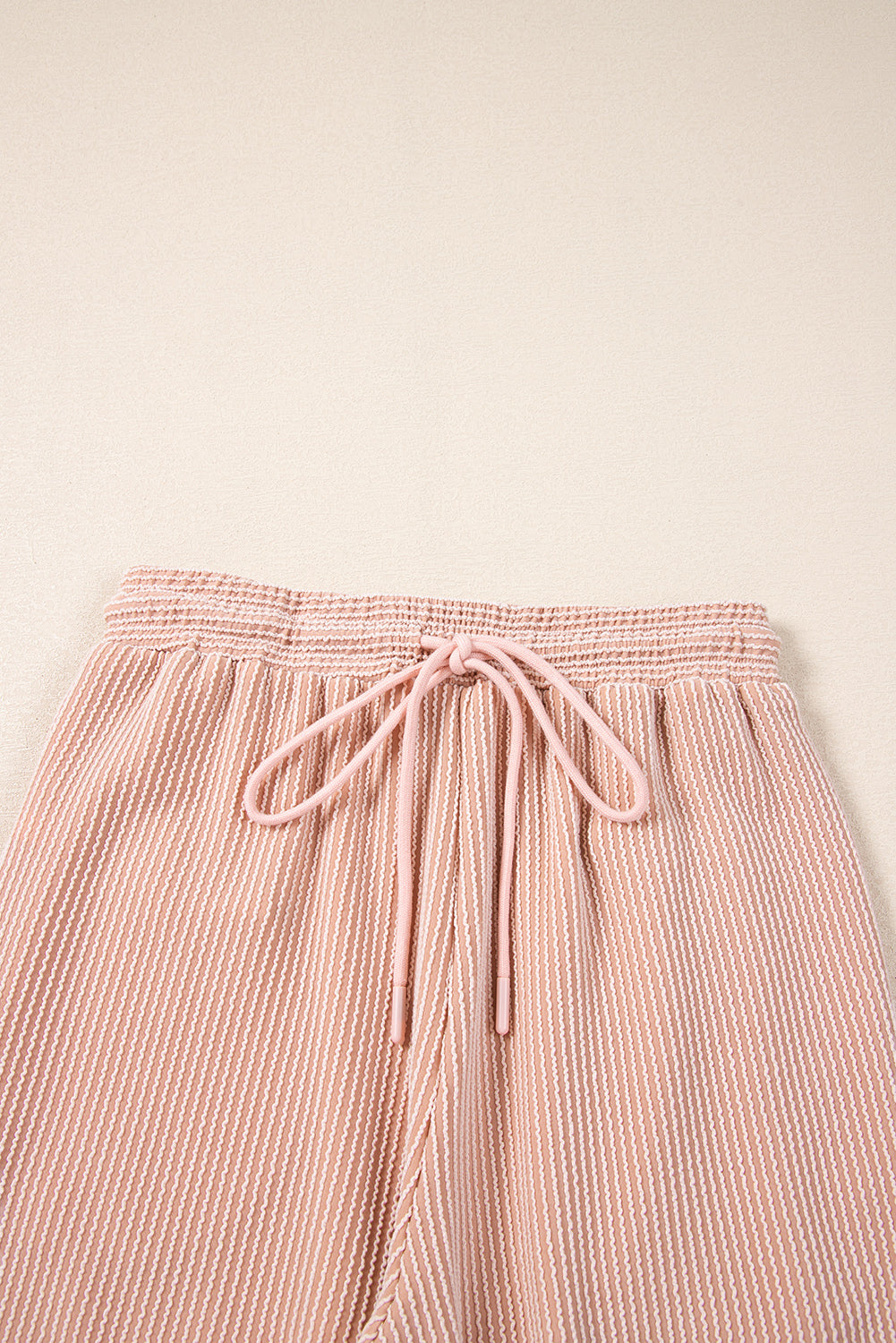 Blue Solid Corded Knit Short Sleeve T Shirt and Wide Leg Pants Set