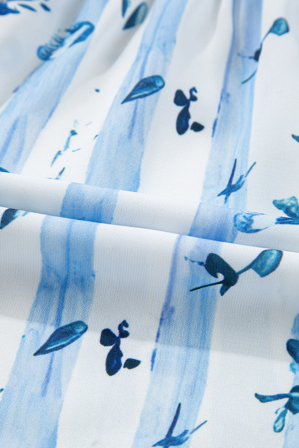 Sky Blue Floral Smocked Tied Straps A-Lined Tiered Maxi Dress