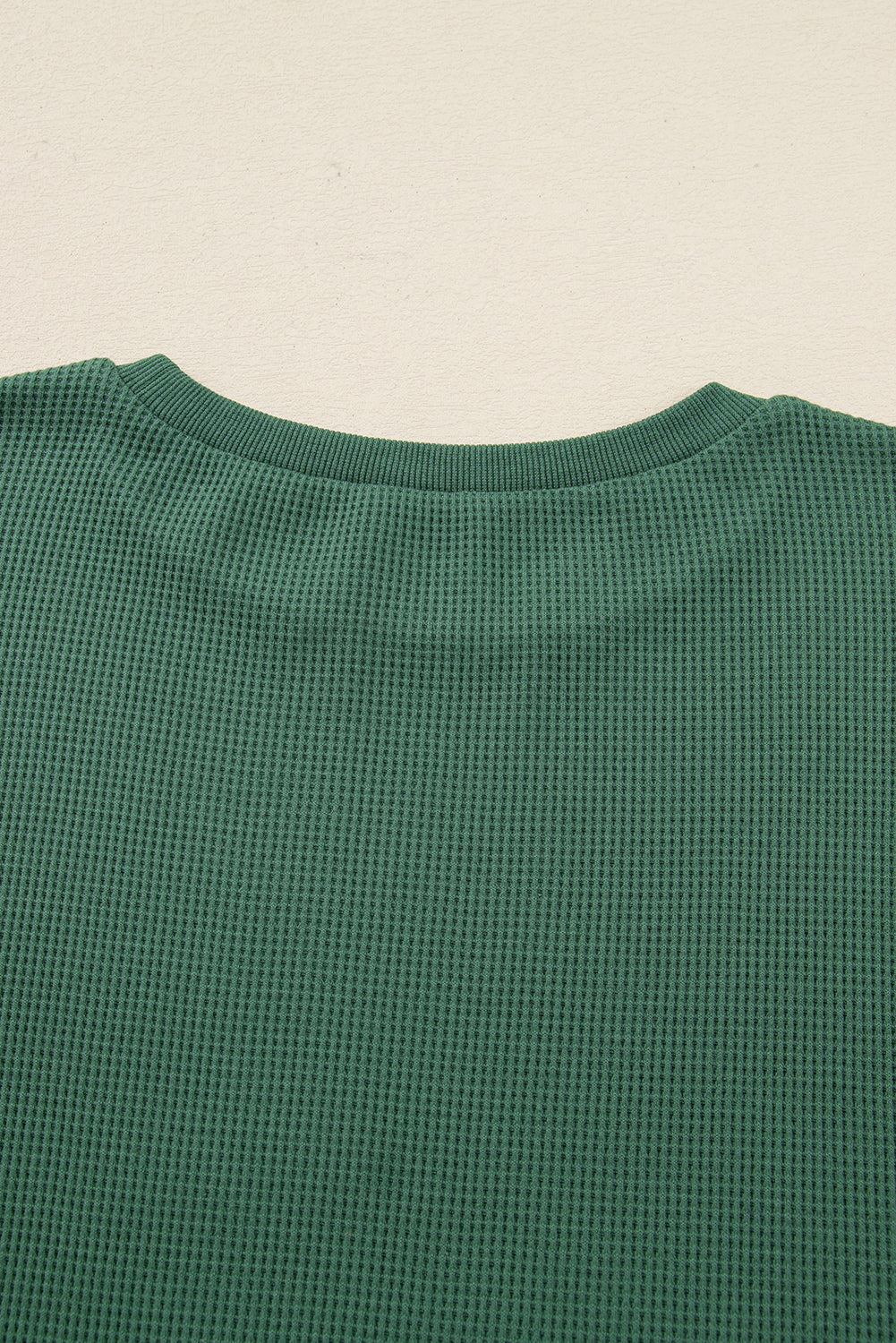 Evergreen Solid Color Raw Seam Patchwork Textured Drop Shoulder Sweatshirt