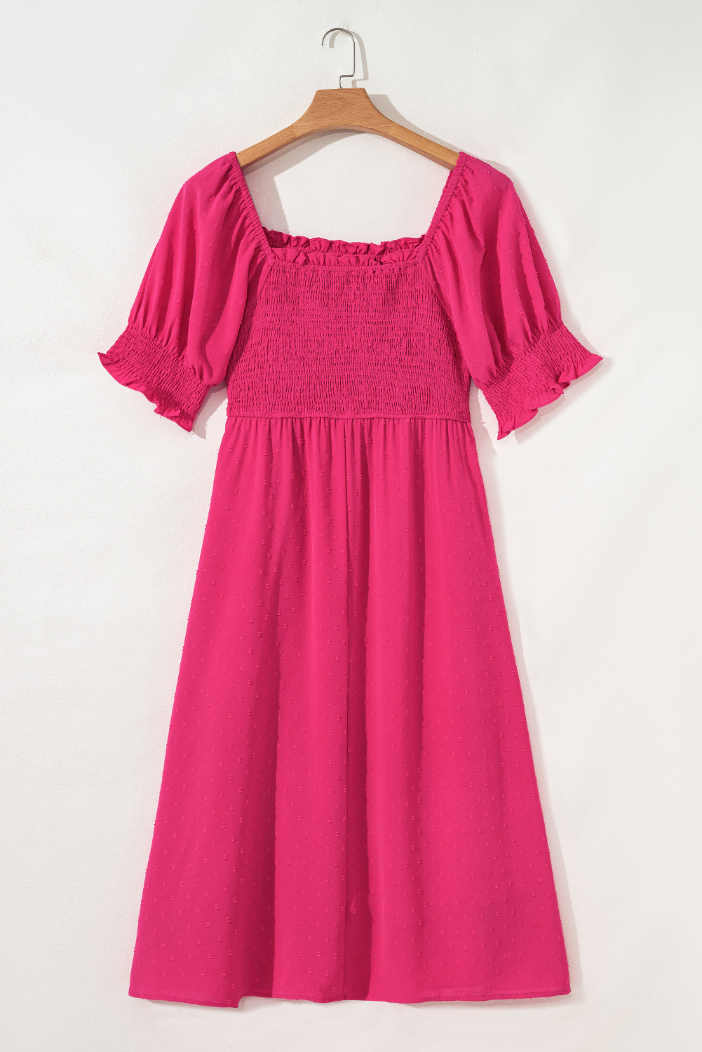 Wisteria Swiss Dot Smocked Frilled Neckline Short Sleeve Plus Size Dress