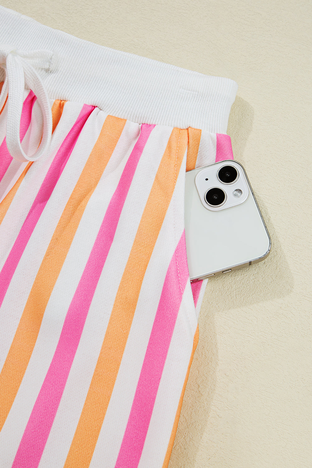 Pink Stripe Drop Shoulder Half Sleeve Loose Tee and Shorts Casual Set