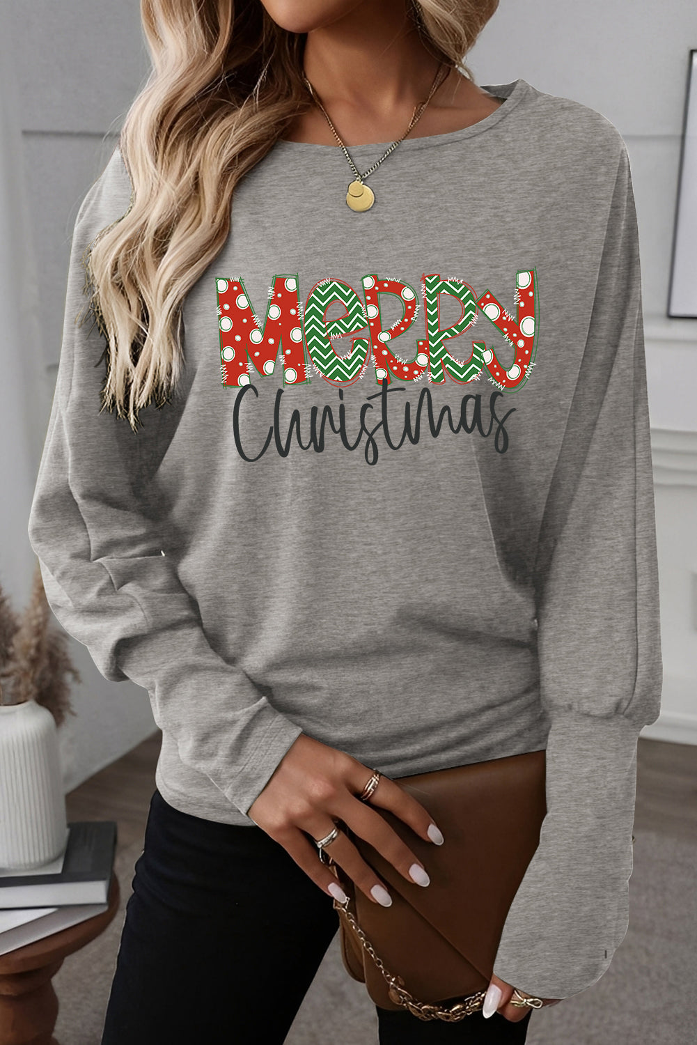 Four Leaf Clover Solid Color Extended Cuffs Long Sleeve Top