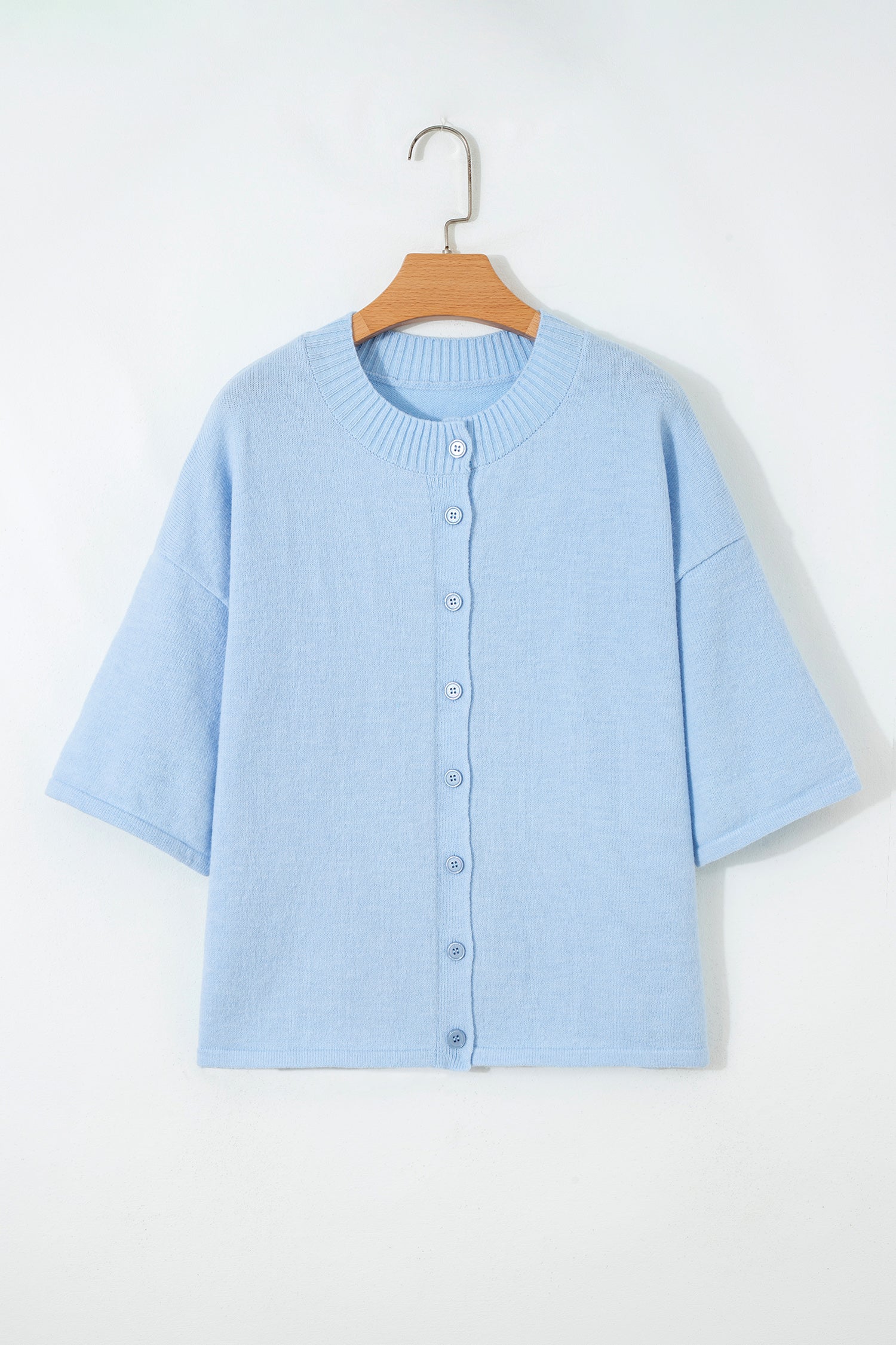 Lavendula 3/4 Sleeve Boxy Knit Button Down Sweater Cardigan