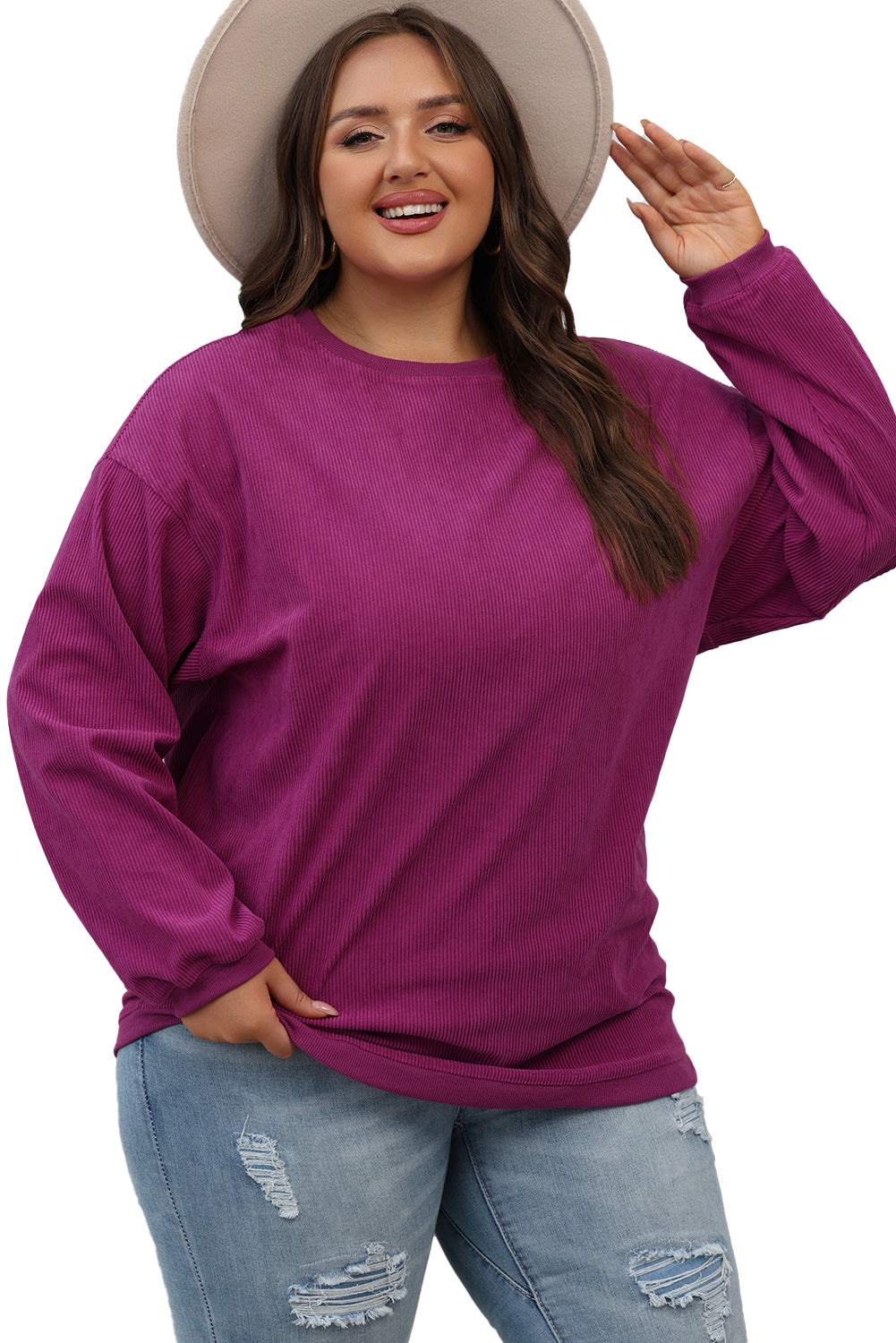 Grass Green Ribbed Corded Oversized Sweatshirt