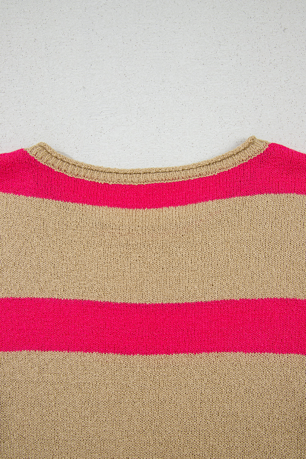 Pink Stripe Colorblock Short Sleeve Crew Neck Lightweight Sweater