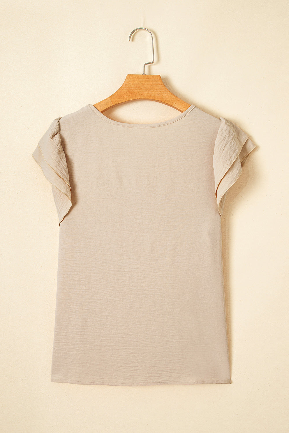 Clearly Aqua Solid Color Ruffled Short Sleeve Casual Blouse