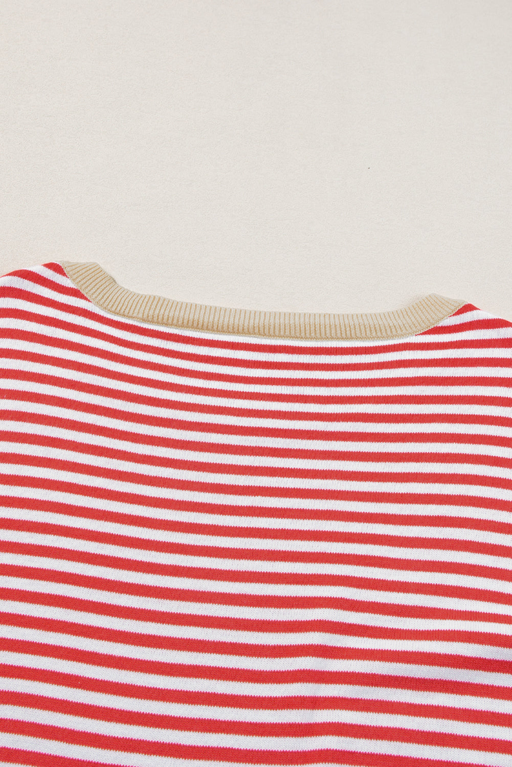 Fiery Red Striped Contrast Trimmed Drop Shoulder Sweater