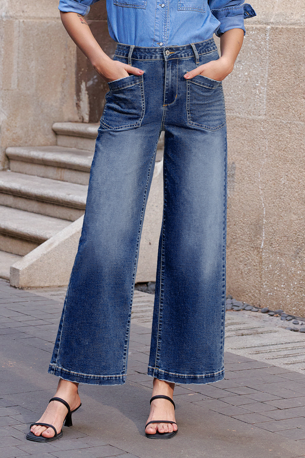 Brown Mimimalist Patch Pocket Womens Shift Jeans