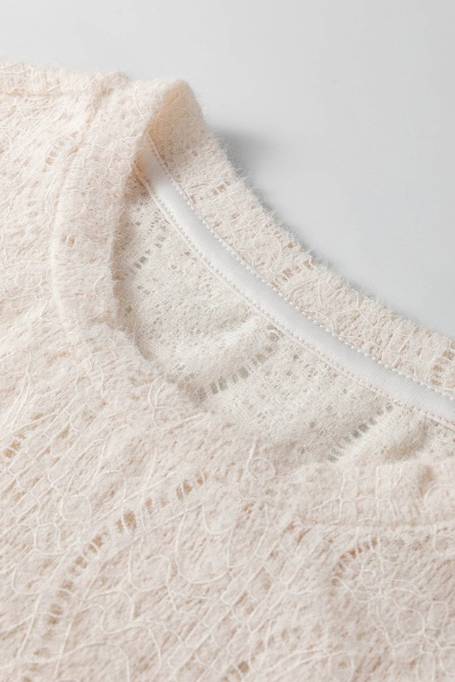 Light Pink Semi Sheer Lace Long Sleeve Cropped Top