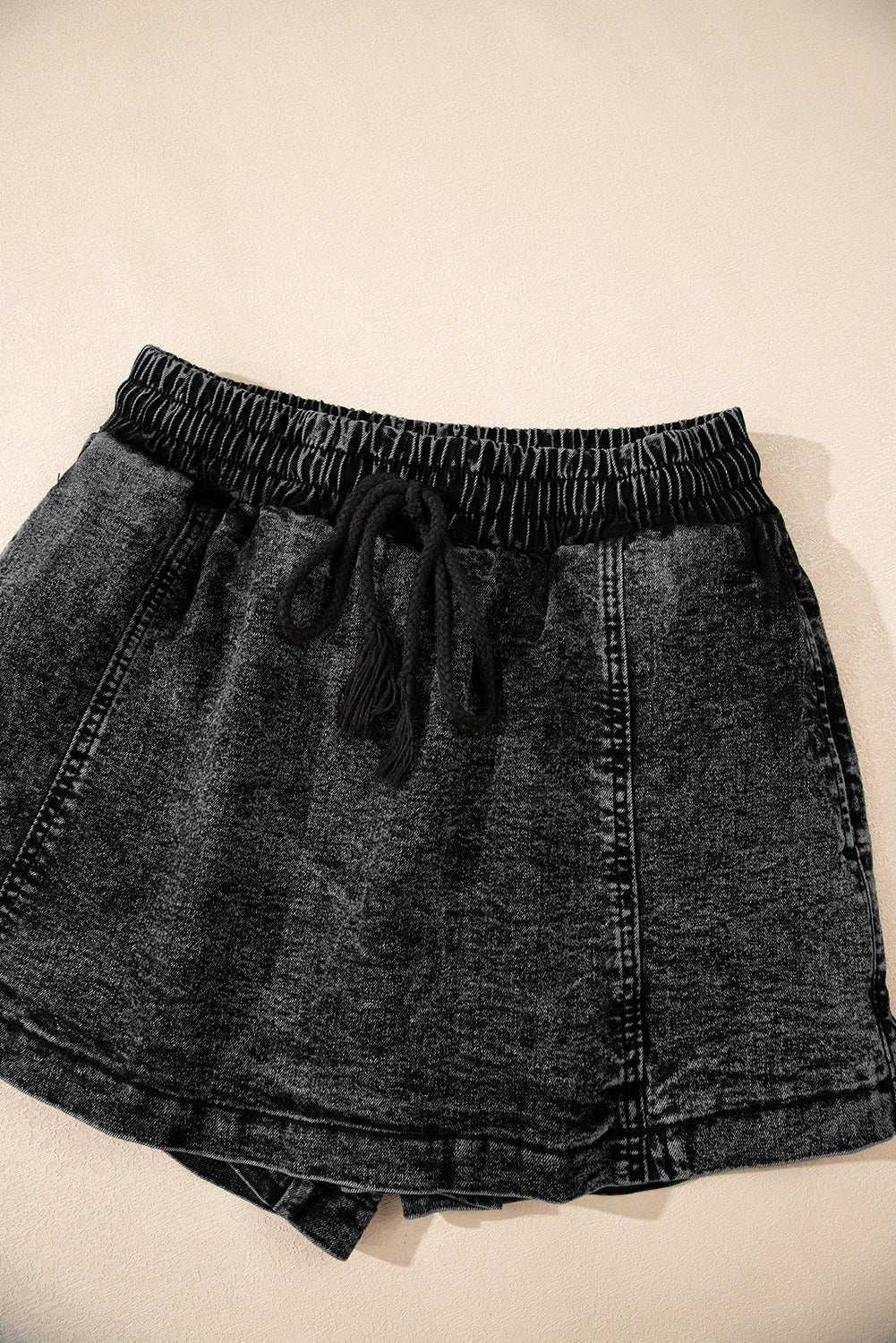 Brown Leopard Print Elastic Waistband Drawstring Denim Skort