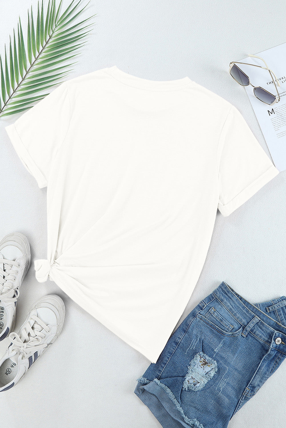 White Sequin American Flag Can Oversized Graphic Tee