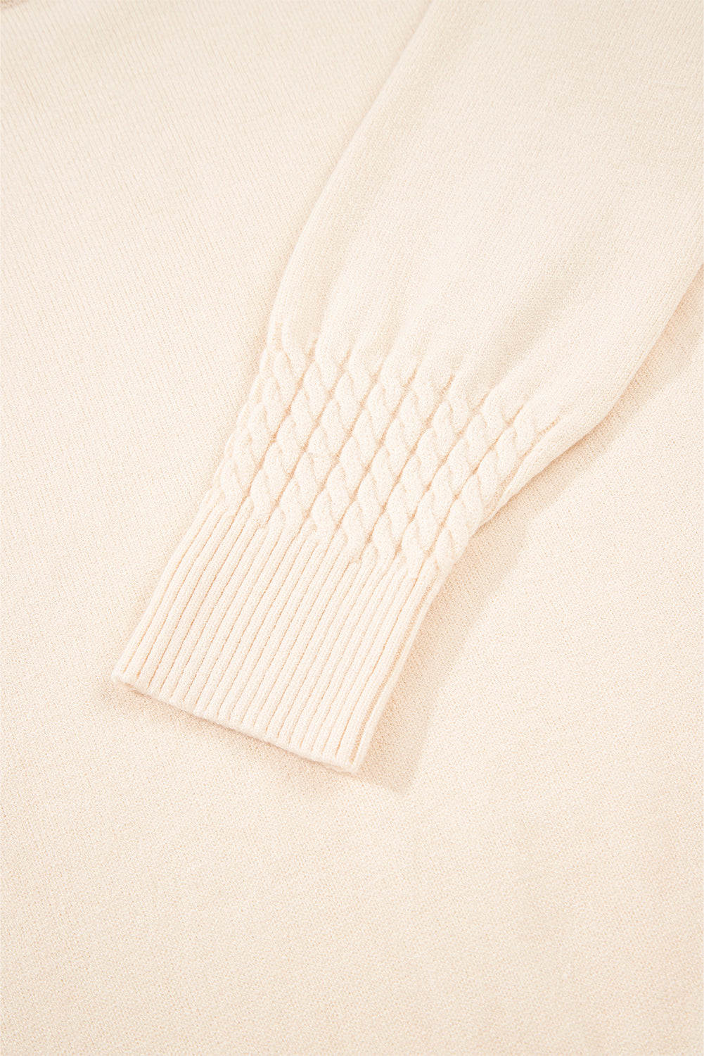 Beige Cable Texture Bohemian Ruffle Hem Patchwork Sweater