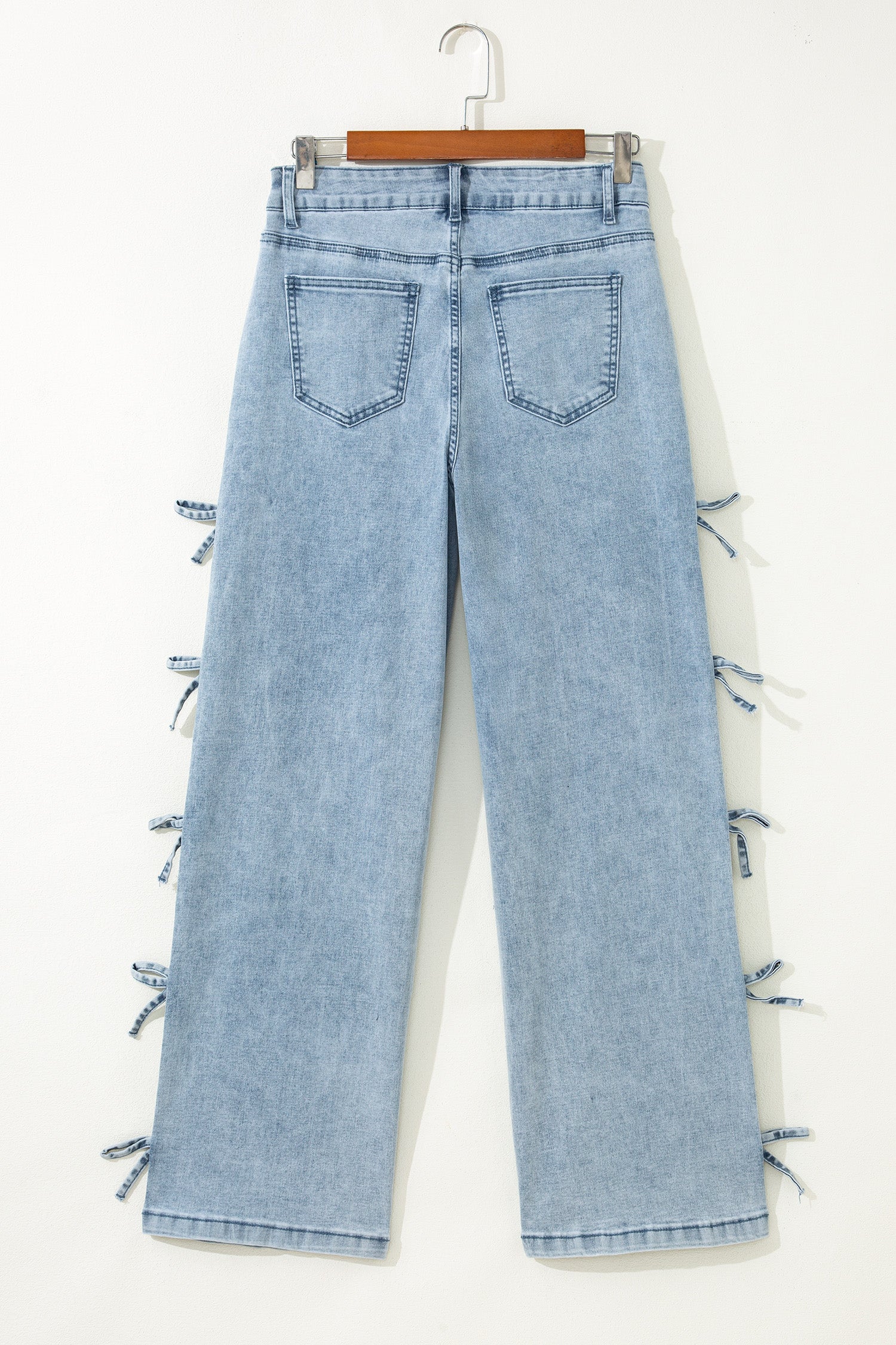 White Bow Knot Side Detail Straight Leg Loose Jeans