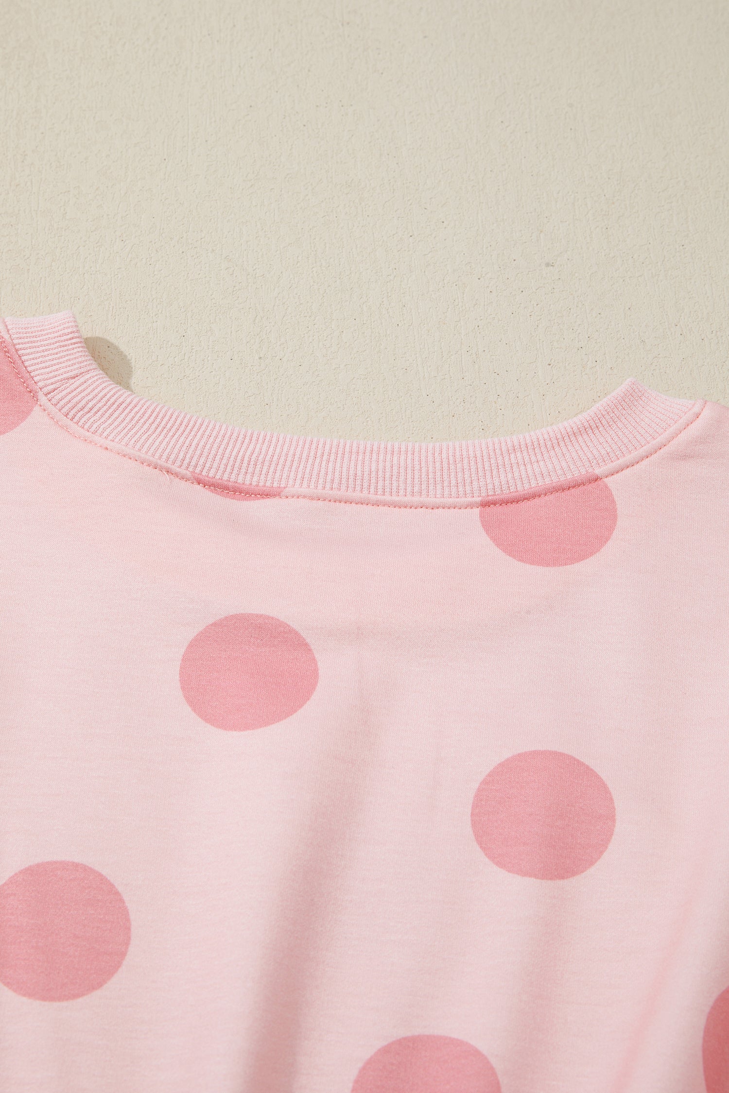 Beige Polka Dot Print Drop Shoulder Pullover Drawstring Jogger Pant Set