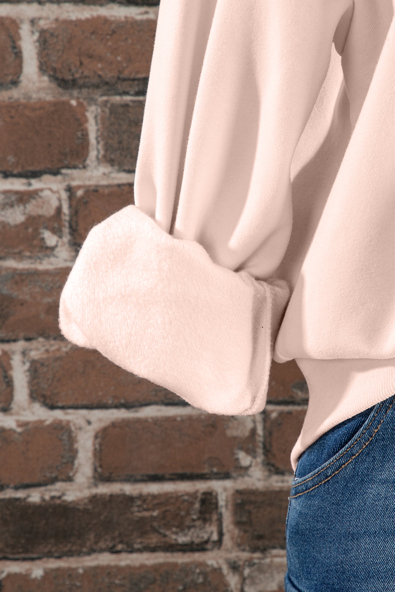 Bright Pink Oversize Blessed Embroidered Mock Neck Sweatshirt