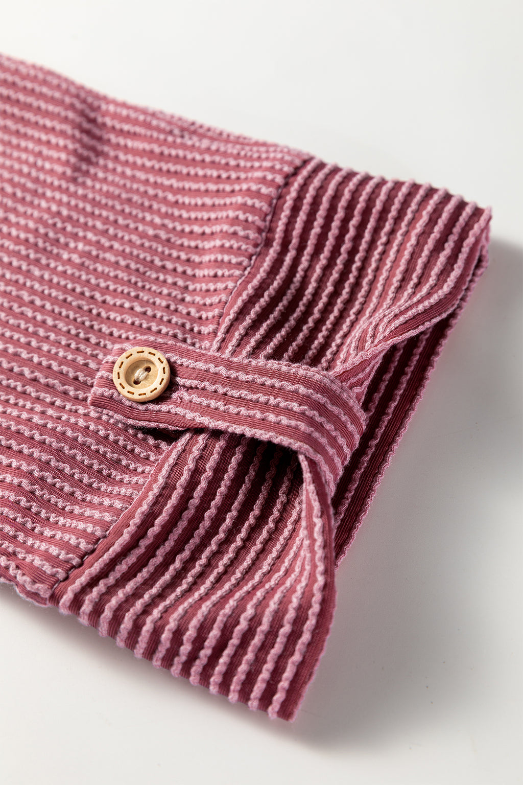 Fiery Red Pink Roll Tab Sleeve Ribbed Cording Shacket