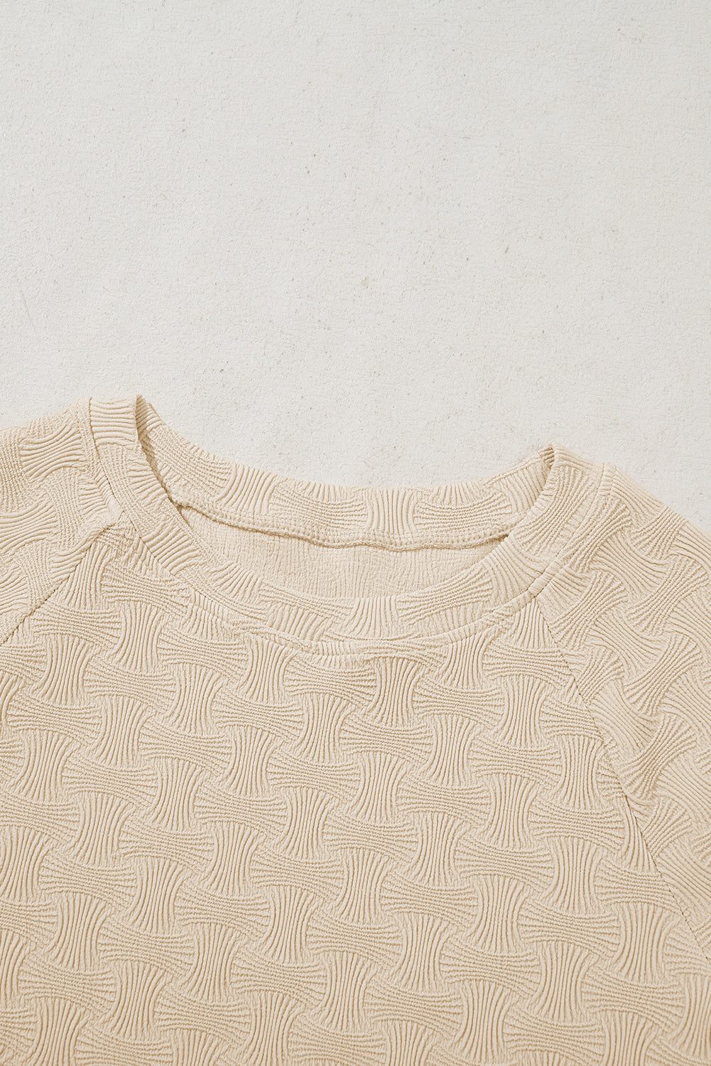 Beige Textured Crew Neck Cap Sleeve Slim Stretchy T Shirt
