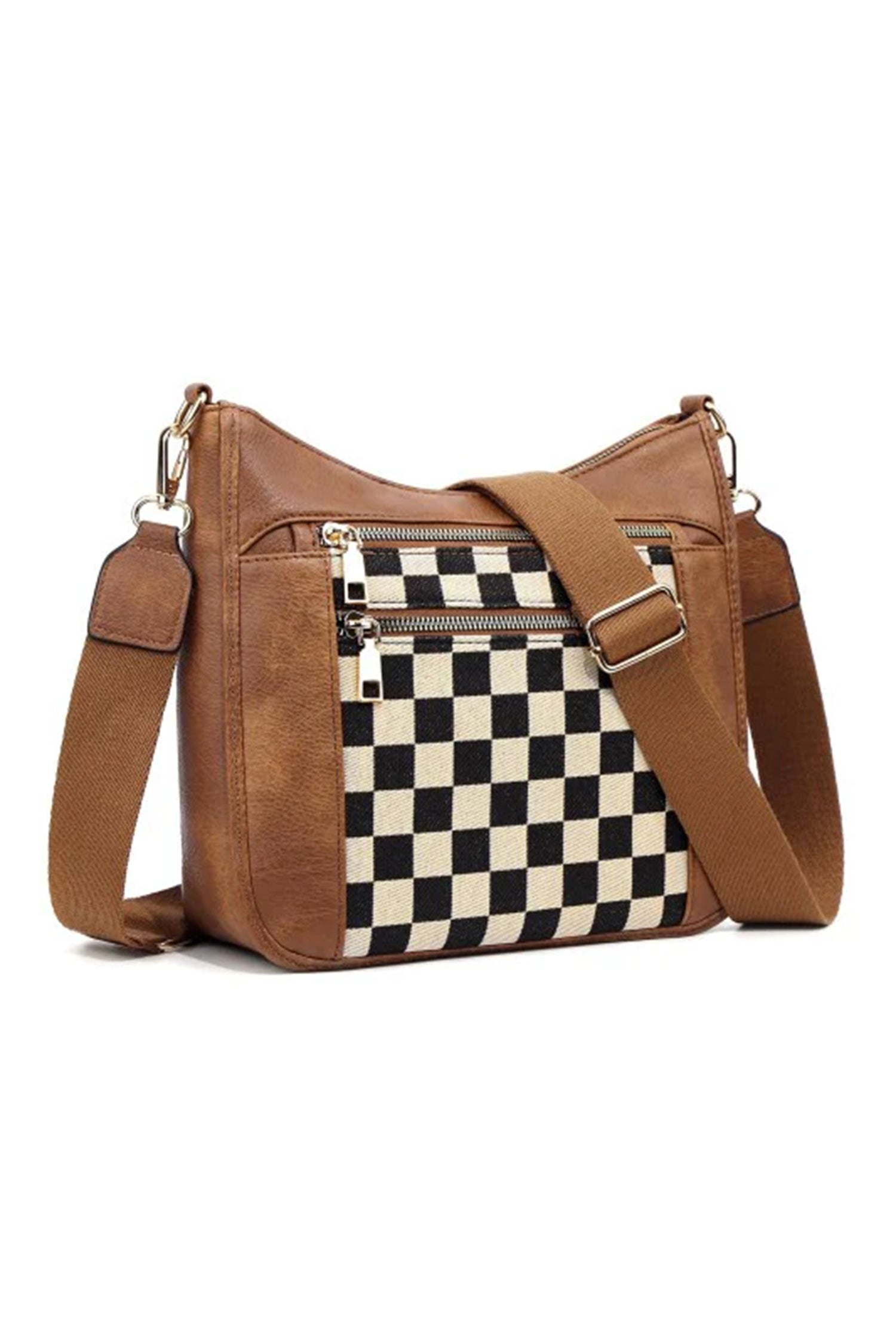 Black Checkered Patchwork Single Shoulder PU Leather Bag