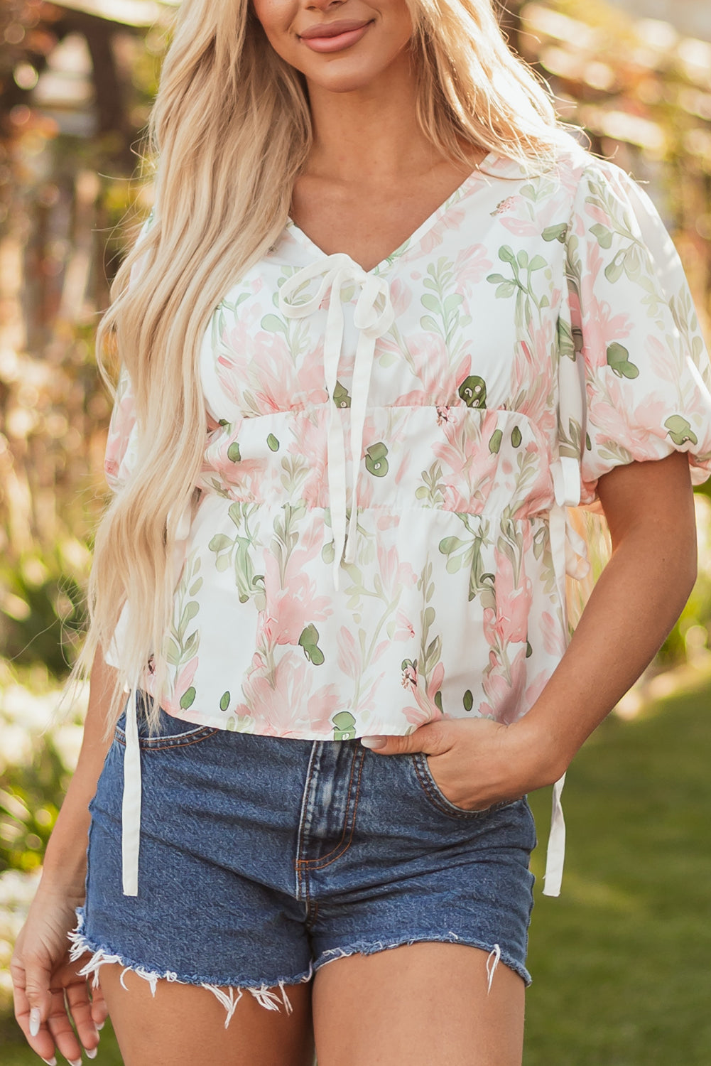 Pink Plus Size Floral Print Striped Detail Short Summer Dress