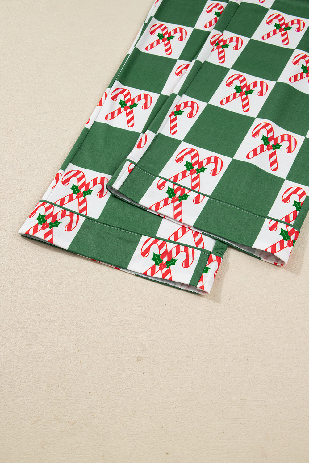 Green Holly Jolly Checkered Pattern 2pcs Long Pajama Set