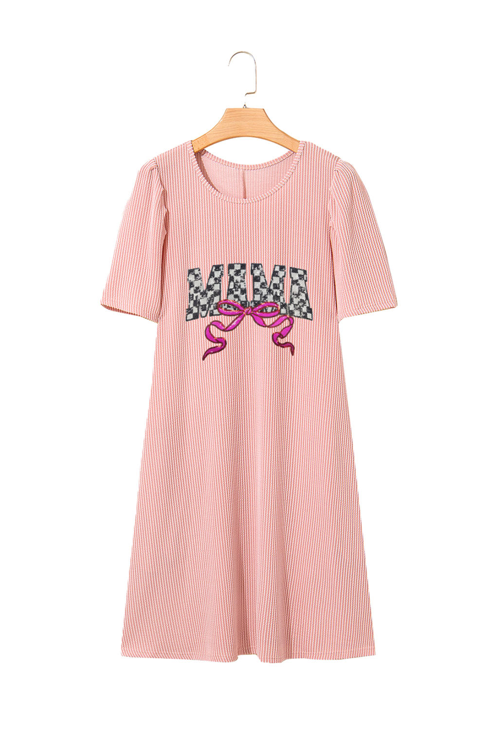 Blossom MAMA Bow Patched Graphic Puff Sleeve Corded Mini Dress